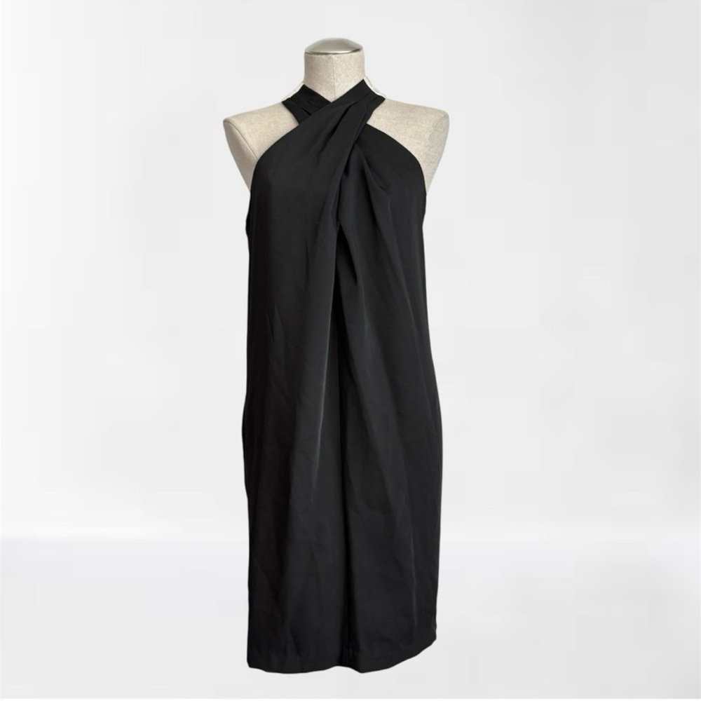 Trina Turk Black Halter Crossover Neck Dress | size 12 | EUC